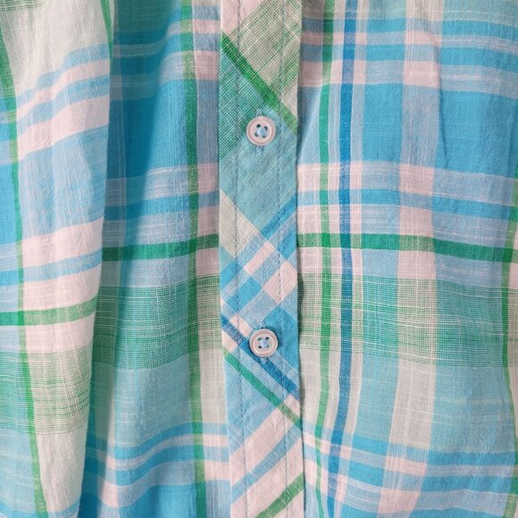 Talbots Women L‎ Button Up Shirt Plaid Long Sleeve 100% Cotton Casual Blue Green - Picture 4 of 9